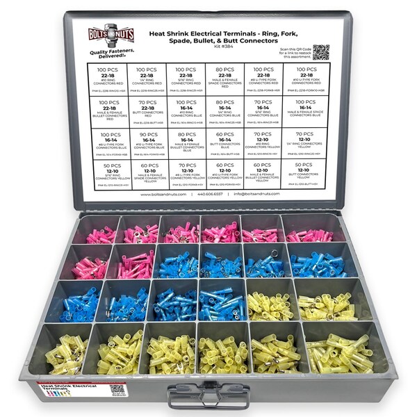 Boltsandnuts.Com Marine Grade Heat Shrink Terminal Connectors Assortment - 1921 Pieces Assortment Kit #384 - main